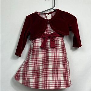 Bonnie Baby red and white plaid holiday dress with velour bolero size 12 months